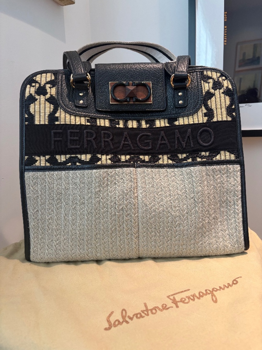 Salvatore Ferragamo Straw Iconic Tote - Picture 1 of 6